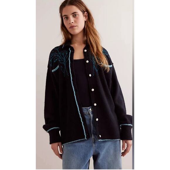 Free People Sweaters - Free People Sz M Wool Blend Cardigan Cottage Core Boho Grandma Oversized Cozy